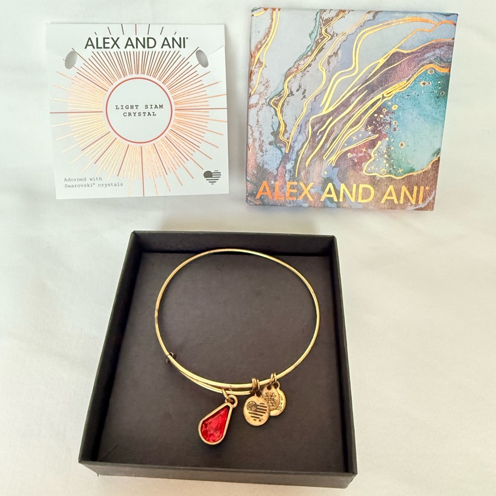Alex and Ani Gold Bracelet with Vibrant Red Charm